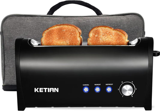 Long Slot Toaster with Cover, 2 Slice 1.65'' Extra Wide Slot Stainless Steel Toasters with Reheat Defrost Cancel Functions,6 Shade Settings, Single Slim Bread Toaster,Removable Crumb Tray,Matte Black