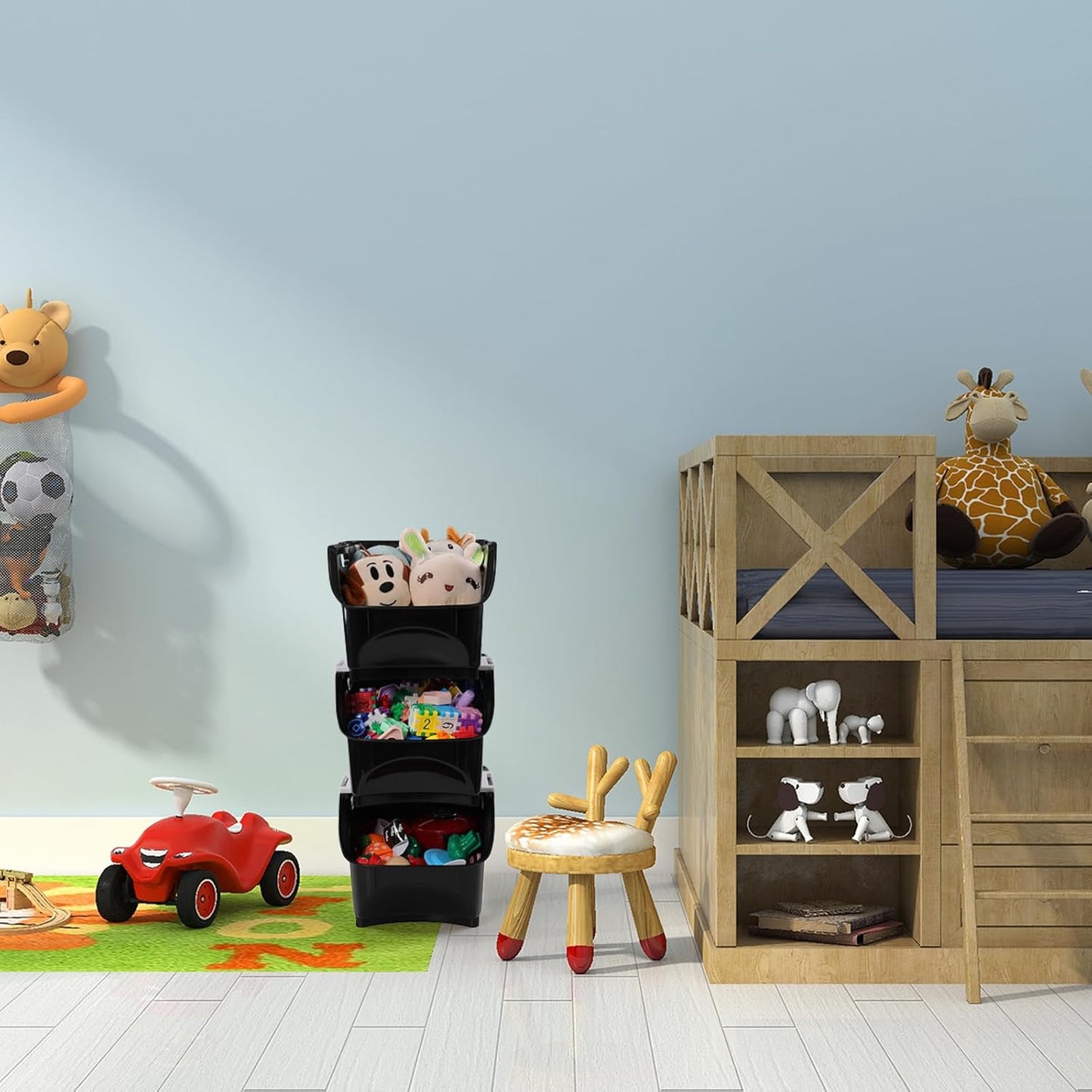 3-Pack Plastic Stacking Bins, Stackable Storage Basket, Black