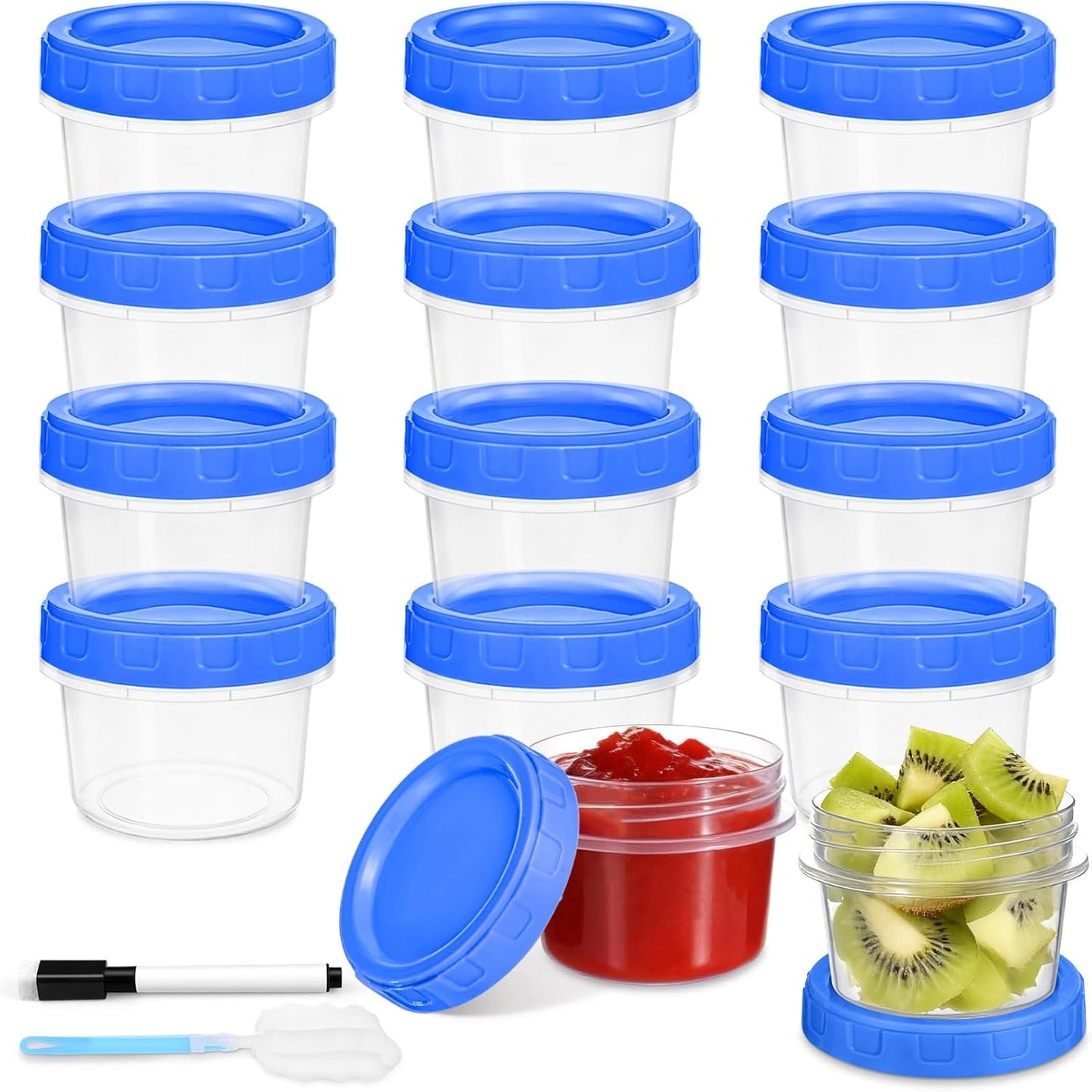 12 Pcs 2 oz Salad Dressing Container To Go Small Sauce Containers with Lids, Reusable Condiment Cups for Lunch Box, Airtight Freezer Storage Containers, Microwave & Dishwasher Safe