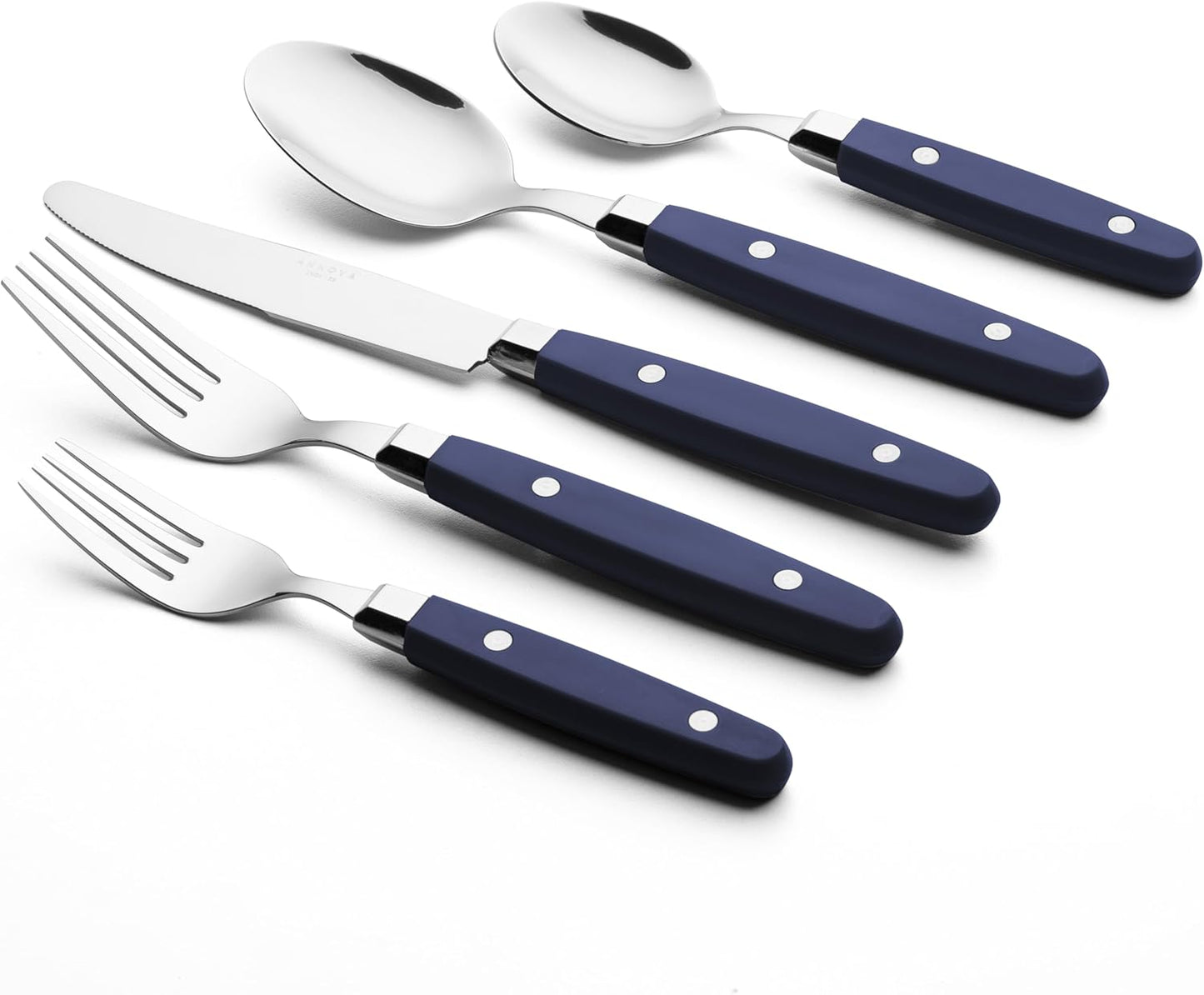ANNOVA Silverware Set, Retro/Rivet Colorful Stainless Steel Tableware Kitchen Flatware Set Utensils, Includes Dinner Knives, Forks, Spoons, Salad Forks & Dessert Spoons (Navy Blue, 20 Pieces)