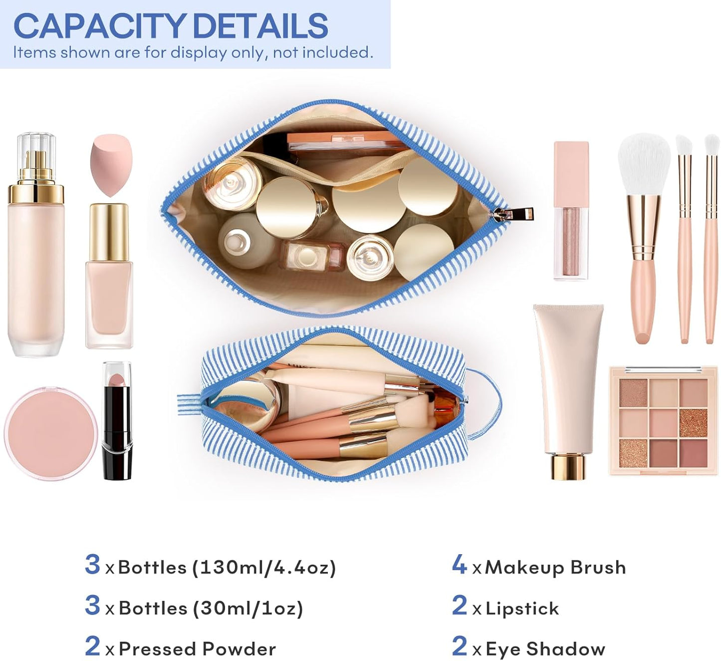 2 PCS Initial Makeup Bags for Women: Cosmetic Bag for Travel Toiletry - Birthday Gifts for 11 12 13 14 15 16 17 18 Years Old Girl Graduation Teacher Gift- Teen Girl Gifts Trendy Stuff - Blue S