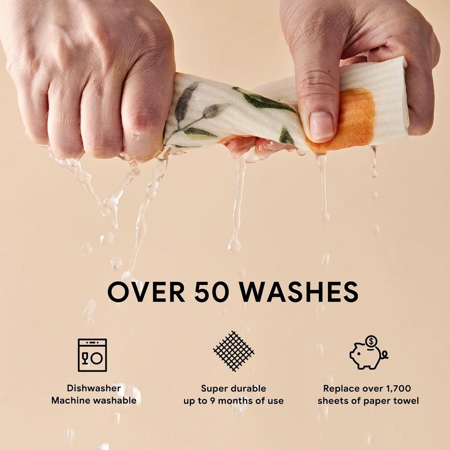 RECYCO Swedish Dishcloths for Kitchen | 5 Pack Washable Dish Rags | Cellulose Reusable Cleaning Paper Towels | Absorbent Counter Dish Cloth Sponge Kitchen Wipes, 8" L x 7" W