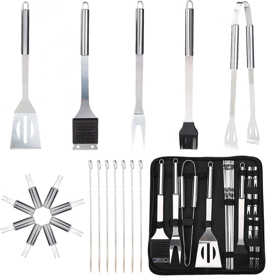 Barbecue Grill Tool Set, Stainless Steel Grilling Tool, 20PCS Grill Accessories Suitable for Outdoor BBQ Cooking.