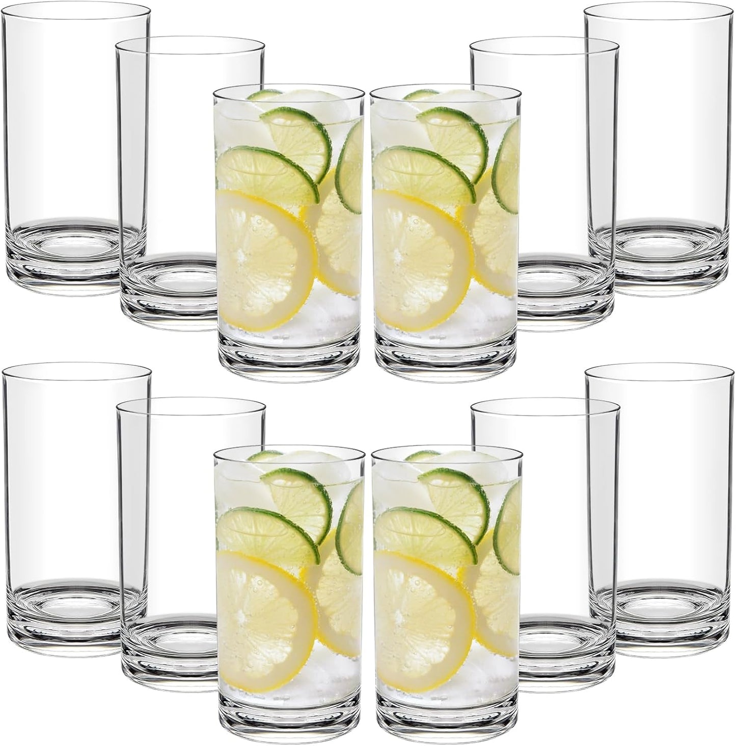 17 Oz Plastic Tumblers Set of 12, Clear Plastic Drinking Glasses, Plastic Cups Reusable, Highball Glasses Drinking Set for Kitchen Poolside Patio,Dishwasher-Safe, Shatterproof, BPA-Free