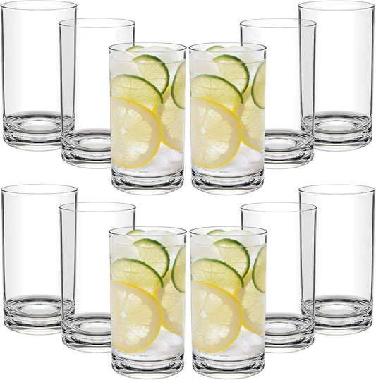 17 Oz Plastic Tumblers Set of 12, Clear Plastic Drinking Glasses, Plastic Cups Reusable, Highball Glasses Drinking Set for Kitchen Poolside Patio,Dishwasher-Safe, Shatterproof, BPA-Free