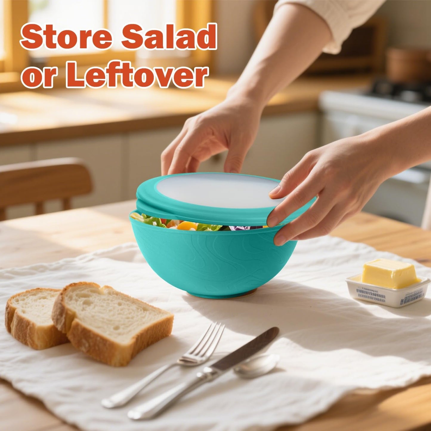 Wrova wheat straw bowls set of 4,40oz unbreakable salad bowl set with cover,alternative plastic bowls with cover for kitchen,party,camping and picnic. Green