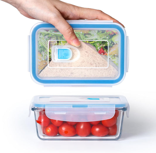 NUTRIUPS 0.45L Glass Food Storage Containers Set of 2, Rectangular Meal Prep Containers, Food Storage Containers