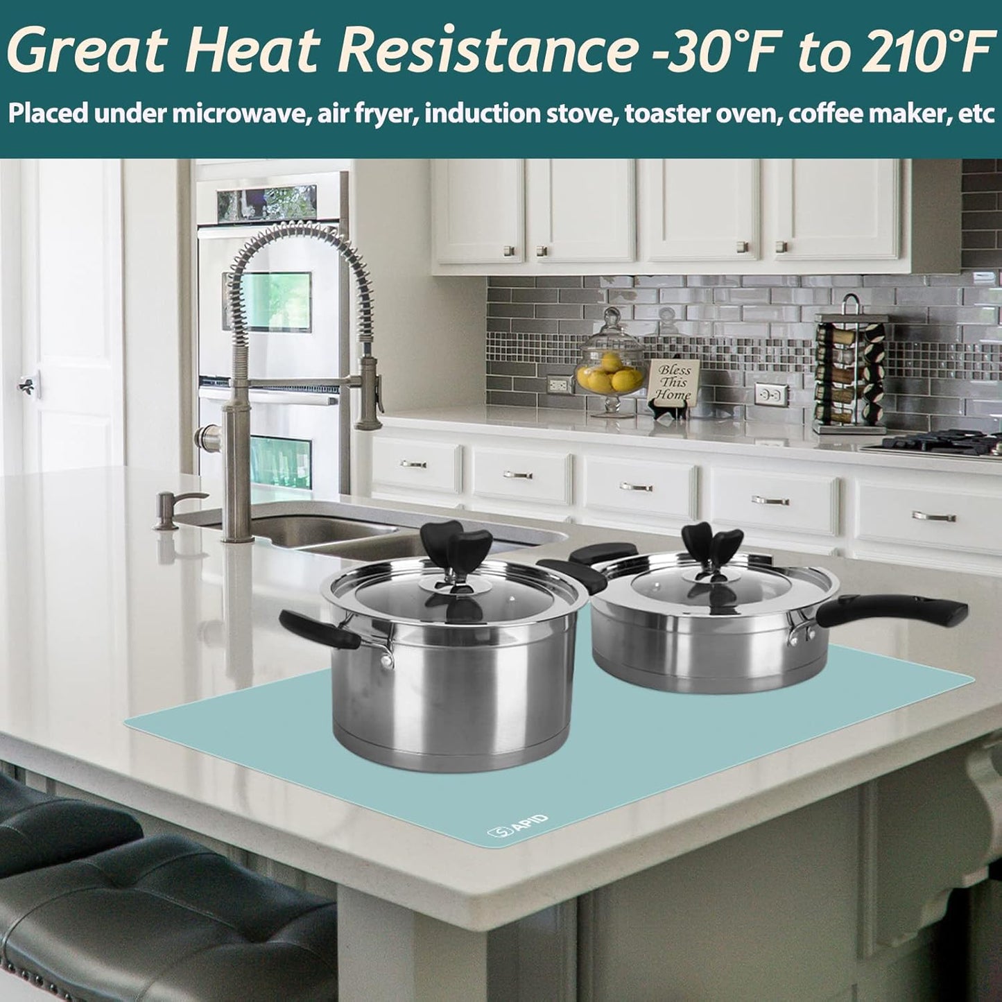 Extra Large Silicone Mat 36" x 24" Place Mats, Heat Resistant Mat for Kitchen Countertop Protector, Thick Placemats Washable Silicone Mats for Kitchen Counter Mat Dining Table Mat, Mint Green, Sapid