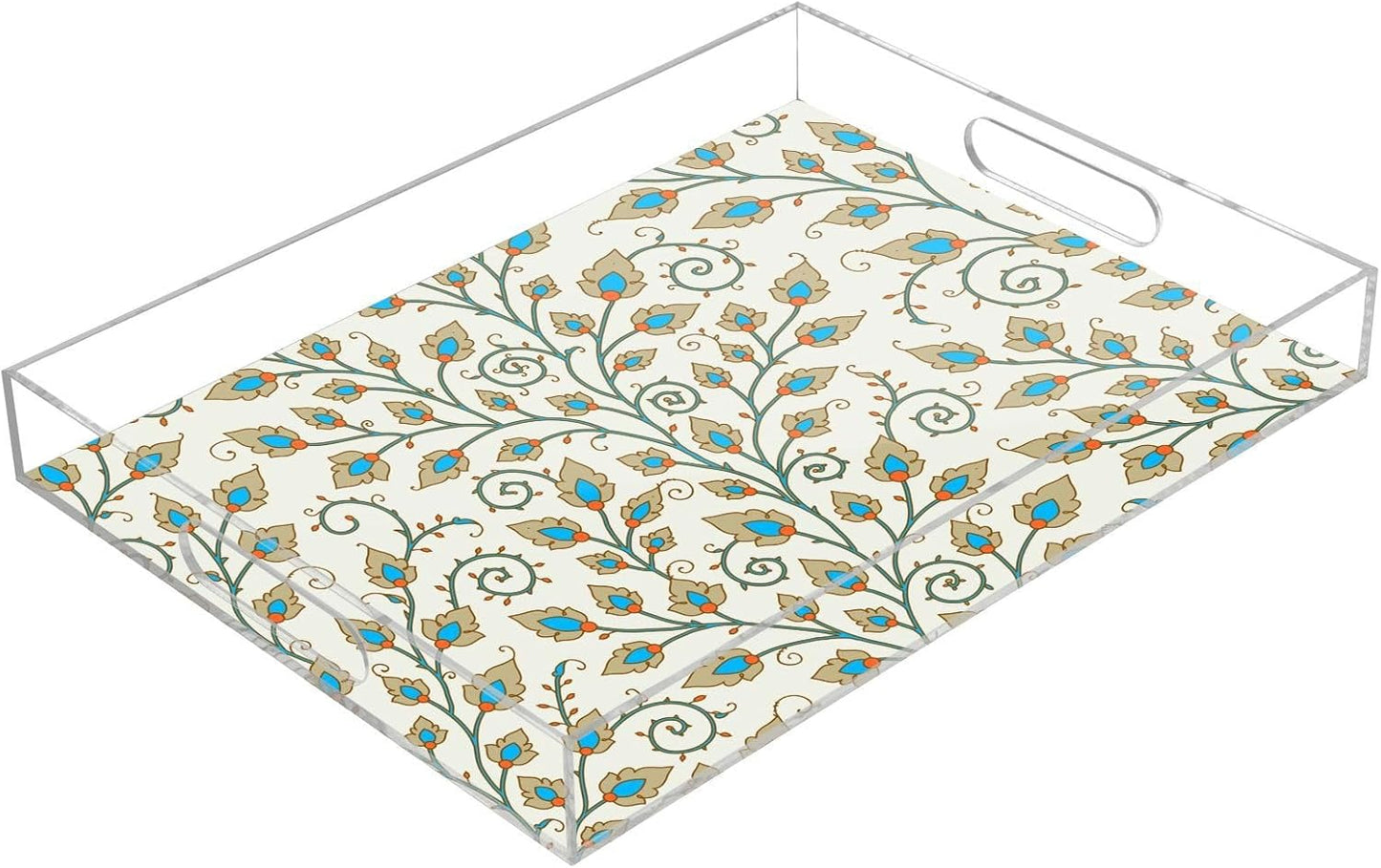 Acrylic Serving Tray with Handles Spill Proof Kitchen Storage Tray Clear Decorative Tray Makeup Drawer Organizer Storage Tray for Bathroom Living Room Ottoman 15.7x11.8Inches