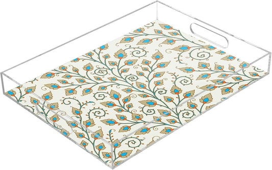 Acrylic Serving Tray with Handles Spill Proof Kitchen Storage Tray Clear Decorative Tray Makeup Drawer Organizer Storage Tray for Bathroom Living Room Ottoman 15.7x11.8Inches