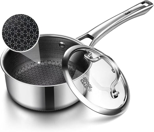 Sauce pan with lid,2.5 Quart Hybrid Nonstick Sauce pans set, Stainless Steel cookware,non stick Pots PFOA Free,Works on Induction,Ceramic and Gas Cooktops