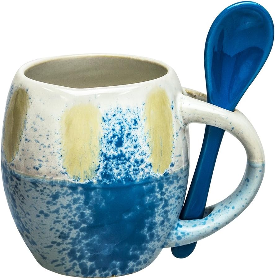 Mug with Spoon - Ceramic Glazed Set of 4, 5 oz, Beautiful Coffee Cups, Dishwasher and Microwave Safe, Mini Espresso Cups, Unique Expresso Mugs with Handle
