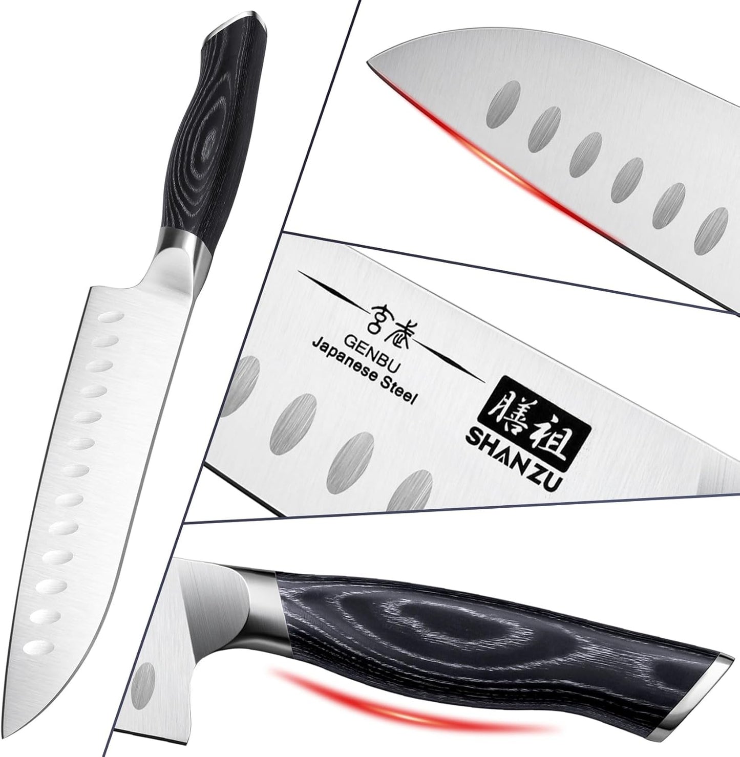 SHAN ZU 7 Inch Japanese Chef Knife, Professional Kitchen Knives, Japanese Super Steel Sharp Santoku Knife with K133 Ergonomic Handle, Black Tortoise Genbu Series