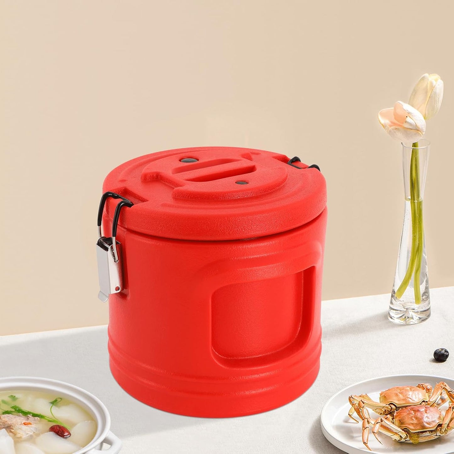 DYNAMI Insulated Food Container 1.1Gal, Portable Commercial Food Warmer Insulated Soup Container Cold Hot Box Insulated Food Carrier for Catering,Sealed and Leak-proof (Red)