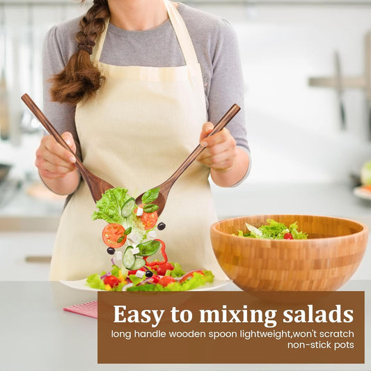 HANSGO 2PCS Large Wooden Cooking Spoons, 12 Inches Wooden Kitchen Utensil for Cooking, Serving, Mixing