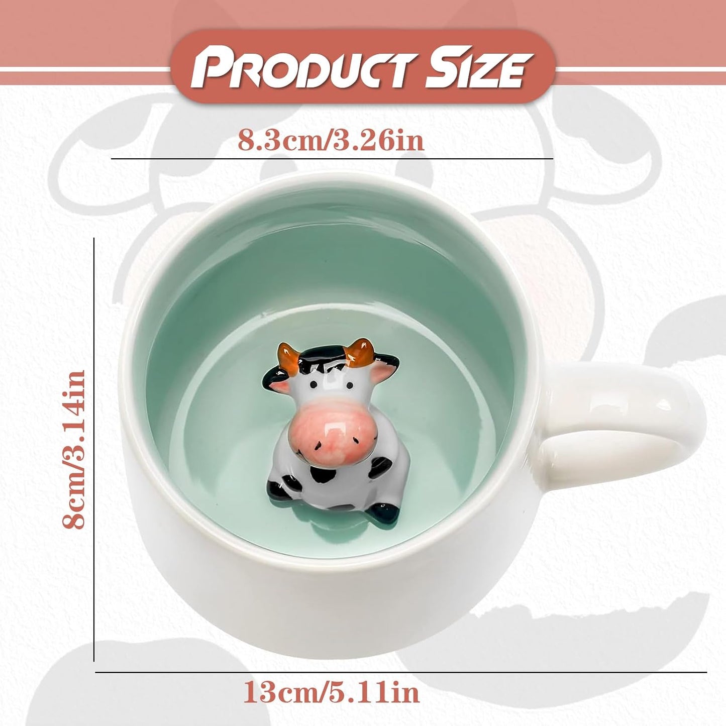 Cute Cow in Mug, Graduation Valentines Mothers Fathers Day Easter Christmas Gifts for Women Mum Her Wife Grandma Gir Boy Kids Teacher Friend, Birthday Present, 3D Animal Tea Cup,Coffee Mugs