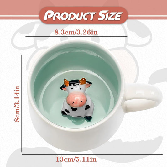 Cute Cow in Mug, Graduation Valentines Mothers Fathers Day Easter Christmas Gifts for Women Mum Her Wife Grandma Gir Boy Kids Teacher Friend, Birthday Present, 3D Animal Tea Cup,Coffee Mugs