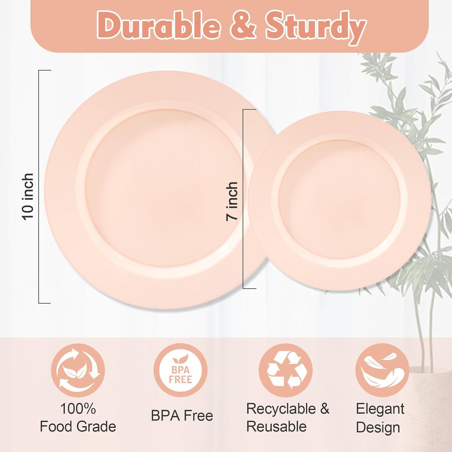 100 PCS Pink Plastic Plates, Plastic Disposable Plates Include 50 Dinner Plate and 50 Dessert Plate Perfect for Holiday, Birthday, Wedding & Party