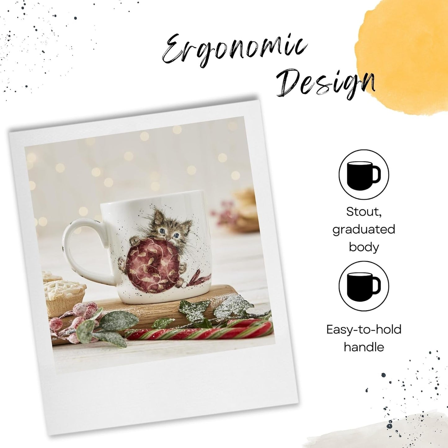 Royal Worcester Purrfect Christmas Mug & Coaster Set - 11 oz Fine Bone China Holiday Mug Set with Woodland Creatures - Wrendale Designs Christmas Coffee Mugs, Microwave & Dishwasher Safe