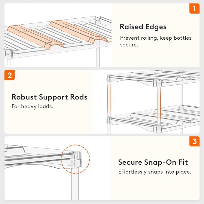 Lifewit Stackable Water Bottle Storage Organizer, Clear Freestanding Wine Bottle Holder for Cabinet, Tumbler Cup Organizer, Plastic Large Compartment Wine Rack for Fridge Cellar, 3Tier Hold 9