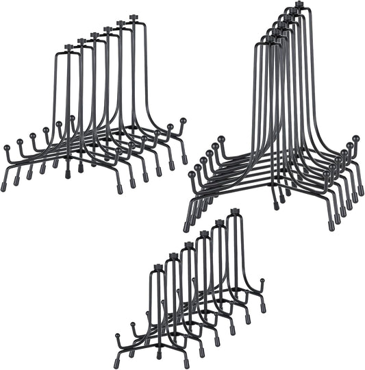 18Pcs Black Iron Plate Stands for Display, 3 Size Anti Slip Easel Plate Holder 4, 6, 8 Inch Decorative Metal Display Stand for Picture Photos Frame Plaque Decorative Platter Table Artwork