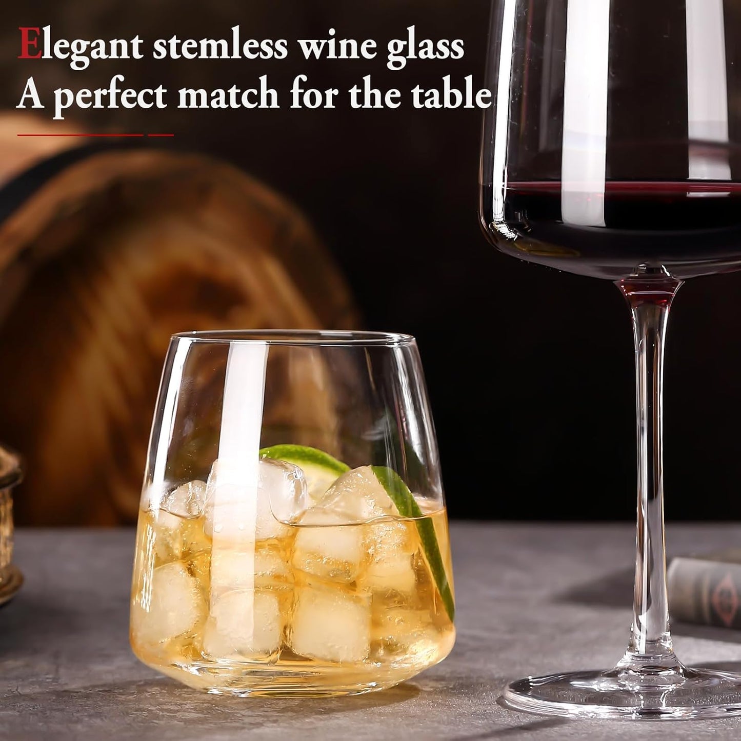 Stemless Wine Glasses Set of 6-14.5oz Hand Blown Heavy Red White Wine Glasses Unique gifts for him/her wedding, birthday, Mother's/father's day, anniversary