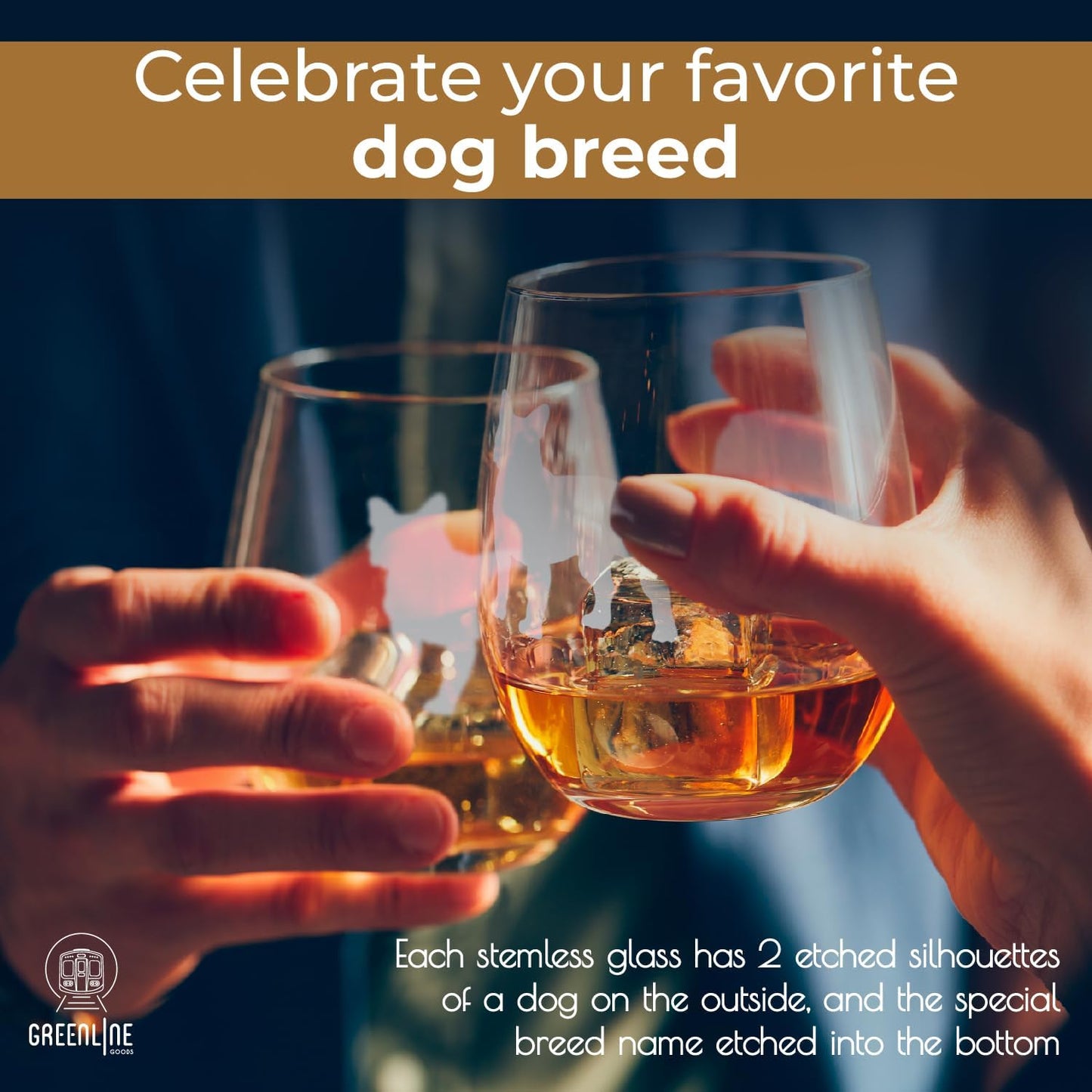 Boston Terrier Stemless Wine Glasses (Set of 2) | Unique Gift for Dog Lovers | Hand Etched with Breed Name on Bottom