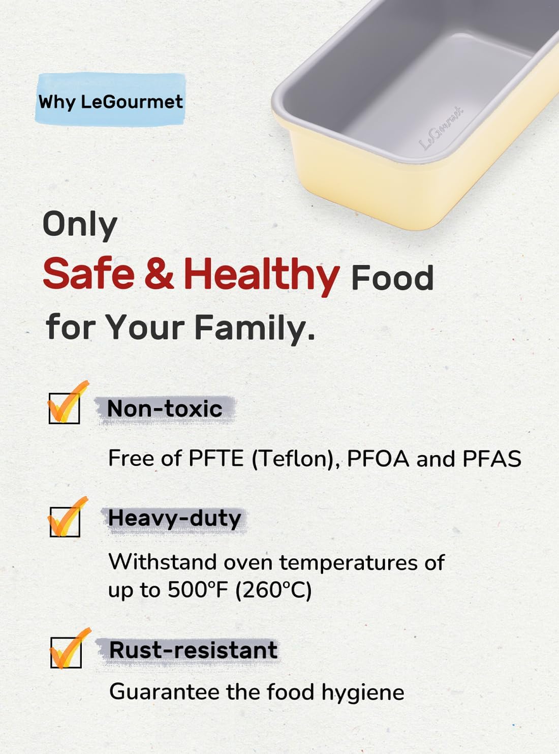 LeGourmet Nonstick Bread Loaf Pan 9 X 5 Inch, Ceramic Coating, Non-Toxic, Rust Resistant Aluminized Steel, Perfect 1 lb Baking Dish for Meatloaf, Pound Cake & Brownie (Butter)