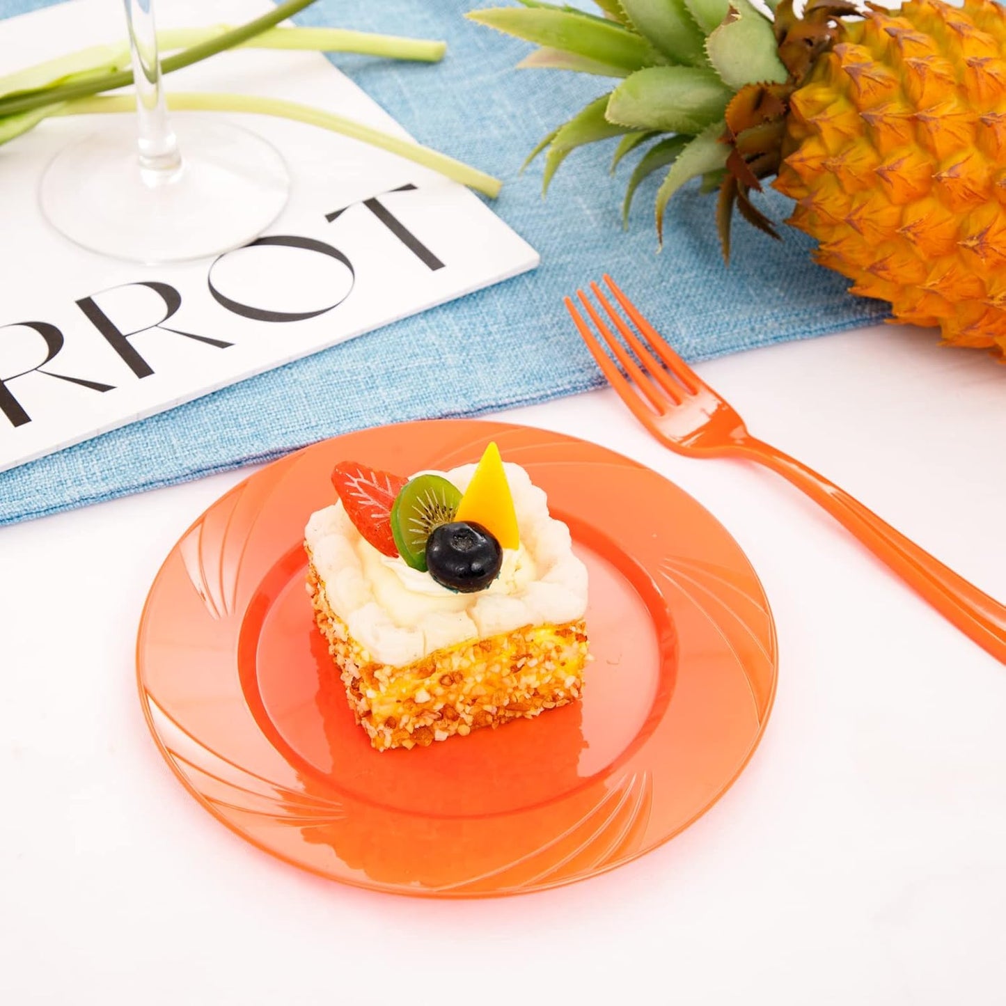 YOUBET 125Pieces Orange Plastic Plates - Orange Plate Disposable Include 50 Dinner & Dessert Plates 25 Forks 25 Knives 25 Spoons Perfect for Parties & Thanksgiving