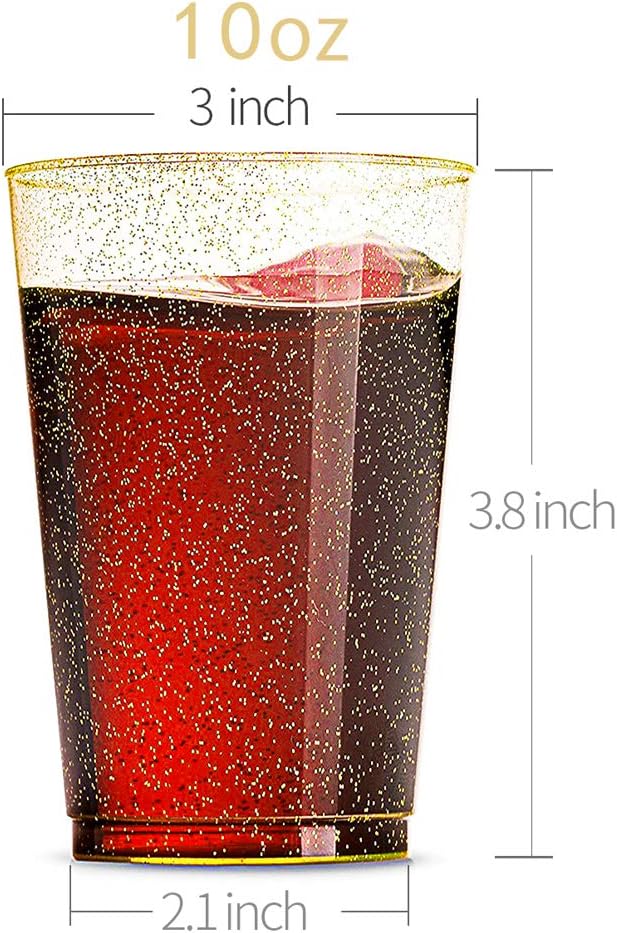 WDF 150pcs Gold Glitter Plastic Plates with Gold Plastic Silverware - Plates include 25 Dinner Plates,25 Salad Plates,25 Forks, 25 Knives, 25 Spoons,10oz Cups for Thanksgiving Wedding, Party