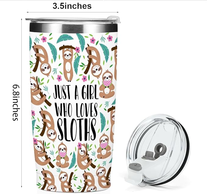 Cute Sloth Print Tumbler, Sloth Gifts 20 oz Stainless Steel Coffee Mug，Travel Cup，Insulated Cup with Lid for Car, Perfect Gifts for Women Sloths Lover Bestie Sister Christmas Birthday
