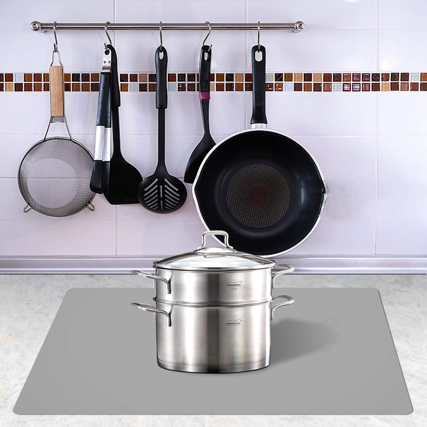 Silicone Placemats, Food-Grade Non-Slip Waterproof, Dining, Stain Resistant, Countertop Protector, Kitchen Counter Mat, Heat Resistant, Baking mat Dishwasher Safe (23.6"×15.7"-1pack, Gray)