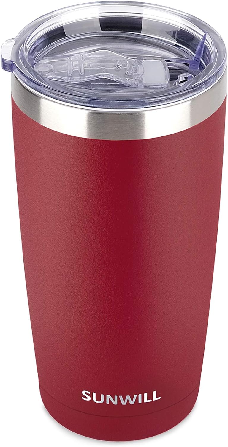 SUNWILL Travel Coffee Tumbler 20 oz, Insulated Mug with Lid, Stainless Steel Cup for Hot and Cold Drinks, Powder Coated Wine Red