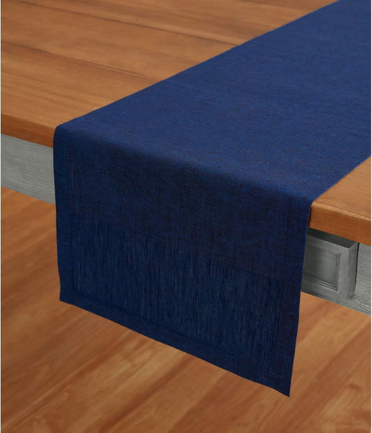 Solino Home Linen Short Table Runner 48 Inches - Athena, 100% Pure Linen Royal Blue Table Runner 14 x 48 Inch Ideal for Dresser and Coffee Tables - Holiday