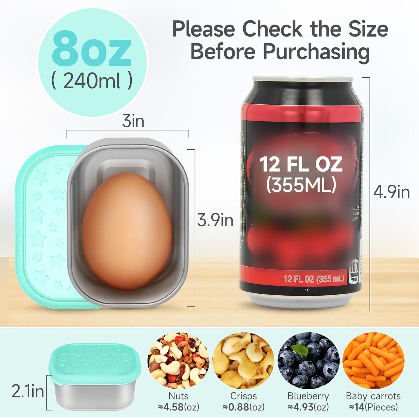 SOPHICO Stainless Steel Snack Containers for Kids, 8 oz Small Food Storage Container with Silicone Lid - Perfect 304 Metal Toddler Lunch Box for Daycare and School, Leak Proof (6 Pack)