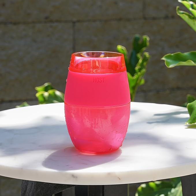 Host Cooling Cup Set of 1 Plastic Double Wall Insulated Freezable Drink Chilling Tumbler with Freezing Gel, Wine Glasses for Red and White Wine, 8.5 oz, Translucent Magenta