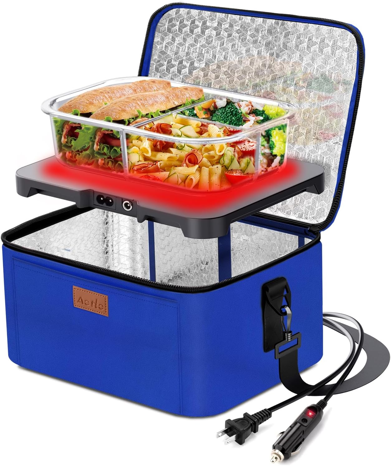 Aotto Portable Oven, Electric Lunch Box Food Heater - 12V/24V/110V 3-in-1 Car Food Warmer - Heated Lunch Box for Adults - Cook, Reheat & Keep Meals Warm for Car, Truck, Travel, Work, Home - Blue
