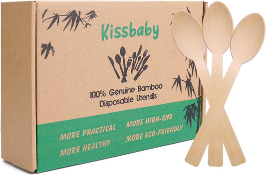 Bamboo Utensils -300 PK 6.7" Bamboo Spoons Disposable Compostable Bamboo Cutlery Set Biodegradable Eco Friendly Renewable Utensil/Flatware Spoon