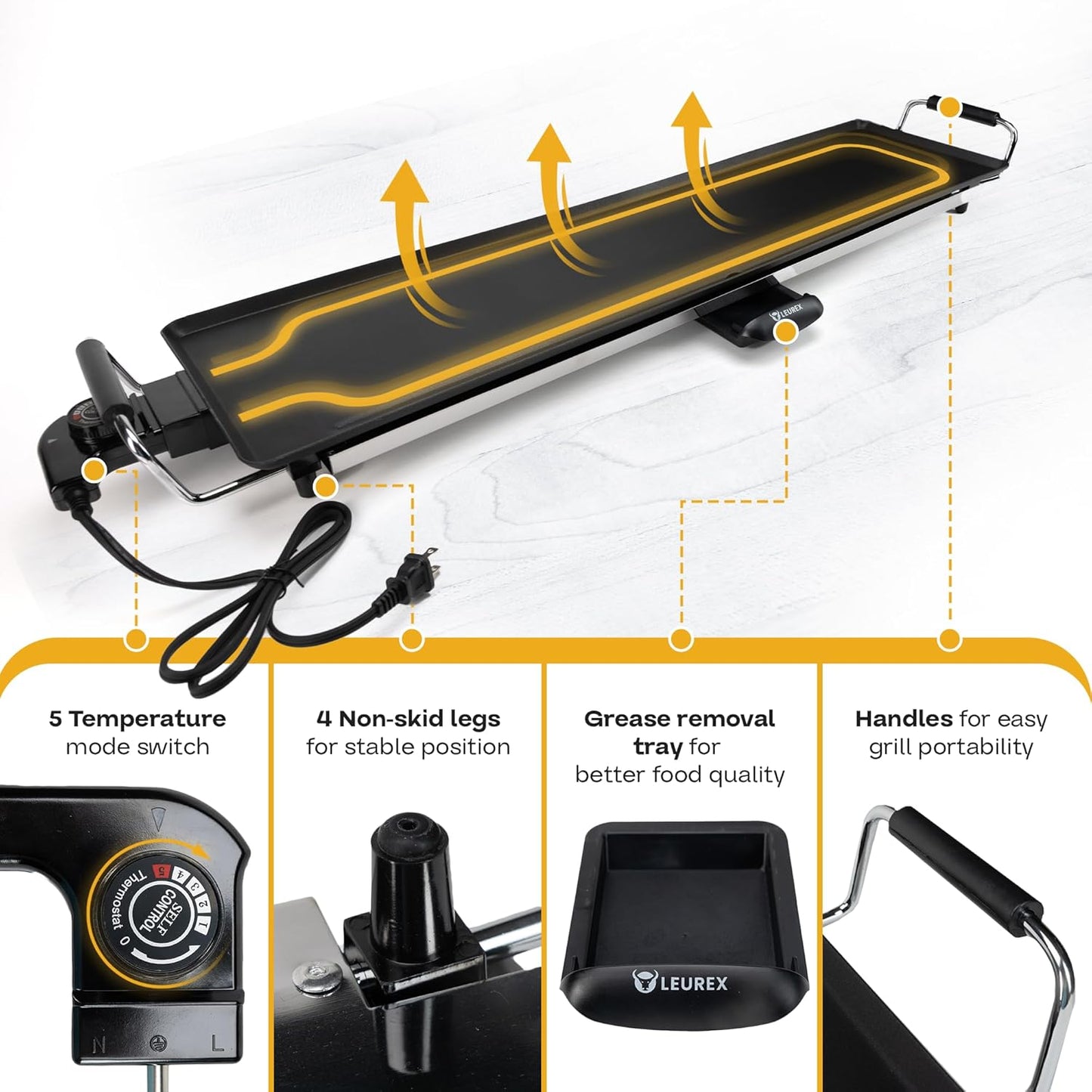 Premium Electric Griddle 36" - Smokeless Indoor Grill - Portable & Nonstick Electric Grill for Outdoor Use - Extra Large Electric Griddle Nonstick with Adjustable Temp & Even Heating by IDL Packaging