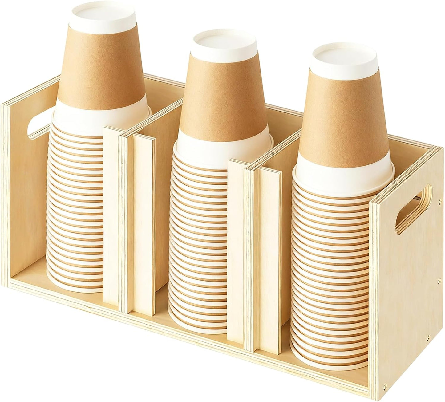 Wood Cup Lid Organizer 3 Compartments with Adjustable Dividers for Counter Wall Mount Disposable Cup and Lid Storage Kitchen Restaurants Fast Food Coffee Shop Supplies (15”W x 7”H x 4.7”D)
