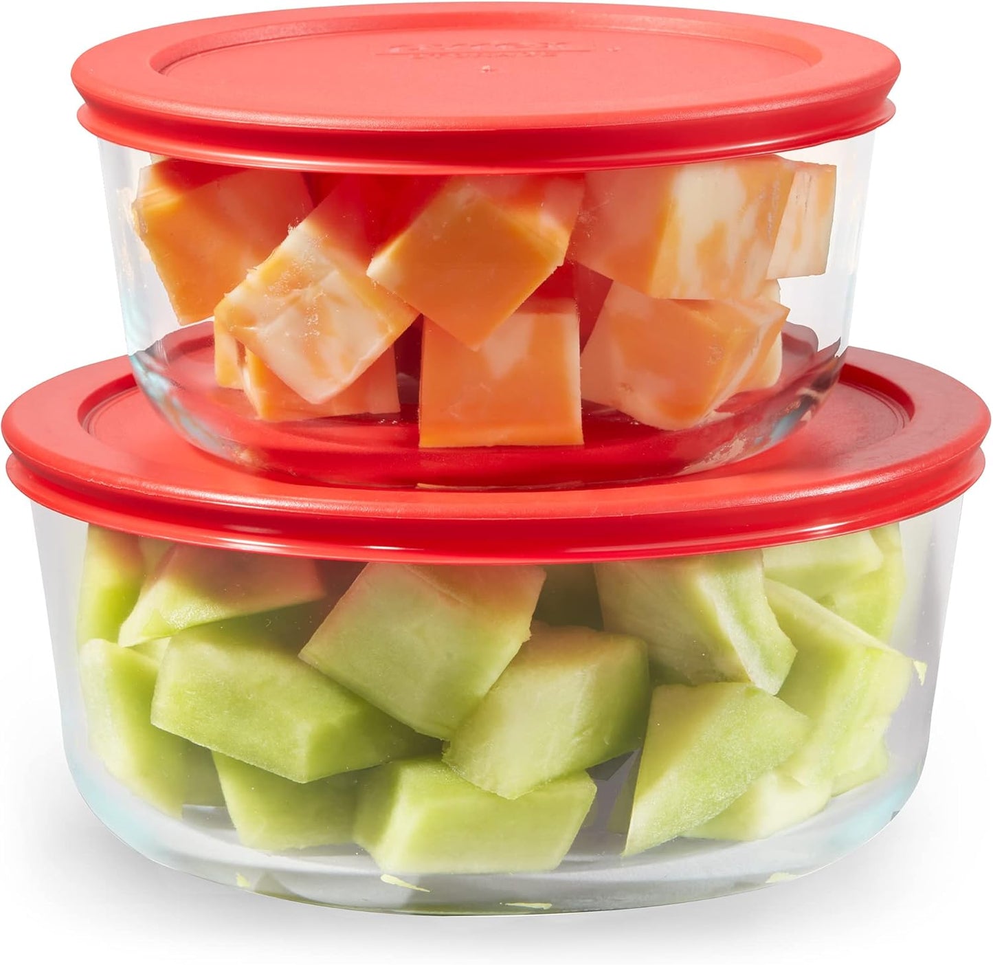Pyrex Simply Store 2-Pack (4 & 7 Cup) Large Glass Food Storage Containers Set, Snug Fit Non-Toxic Plastic BPA-Free Lids, Freezer Dishwasher Microwave Safe