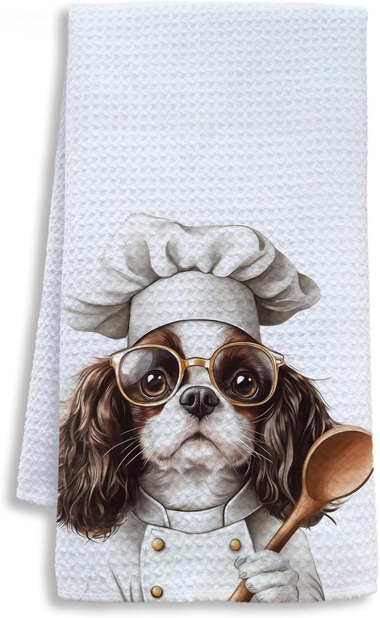 Funny Cavalier King Charles Spaniel Dog Kitchen Towels, Cavalier King Charles Spaniel Gifts, Dish Tea Towels for Kitchen, Dog Lovers Mom Dad Owner Gifts Decorative Hand Towels, 16x24 Inch