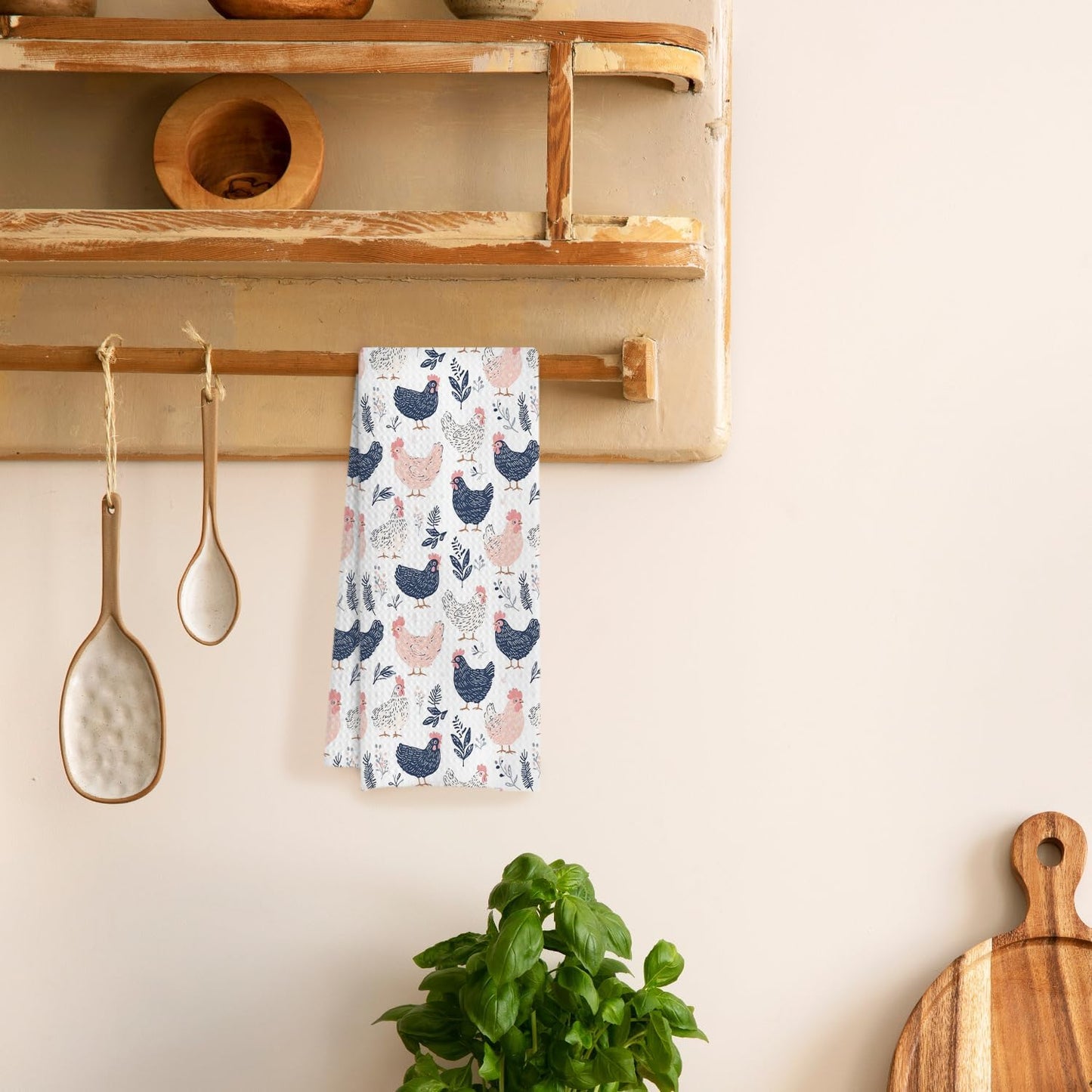 Rustic Chicken Kitchen Towels, Chicken Lover Mom Lady Gifts Decorative Dish Tea Towels for Kitchen, Cottagecore Farm Animal Hens Hand Towels for Bathroom, 16x24 Inches