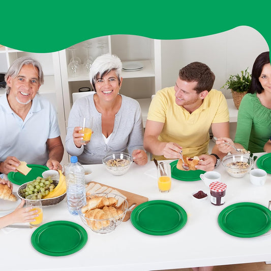 100 pcs Green Plastic Plates Disposable 7inch Plastic Plates 100 pcs Party Dessert Dinner Plates Heavy Duty for Autumn Party,Christmas,Thanksgiving day,Wedding, Valentines,Wedding, Valentines