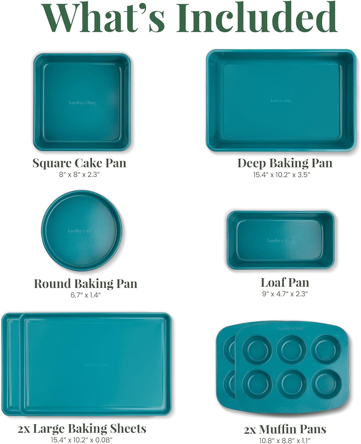 Larder & Vine 8-Piece Bakeware Set | Non-Stick Baking Set with Ceramic Finish | PFAS, PFOA, PTFE, and BPA Free Baking Essentials | Baking Sheets, Muffin Tins and Assorted Baking Pans | Bondi