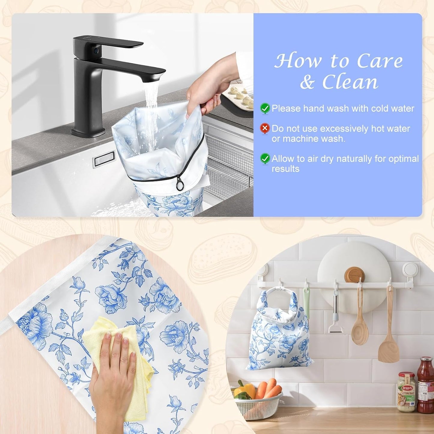 4 Pcs Bread Bags for Homemade Bread 17" x12" Reusable Sourdough Storage Bags with Foodgrade TPU Lining Food Wraps to Keeping Fresh Loaf Fresh Freezer Baker Baking Supplies (Blue)