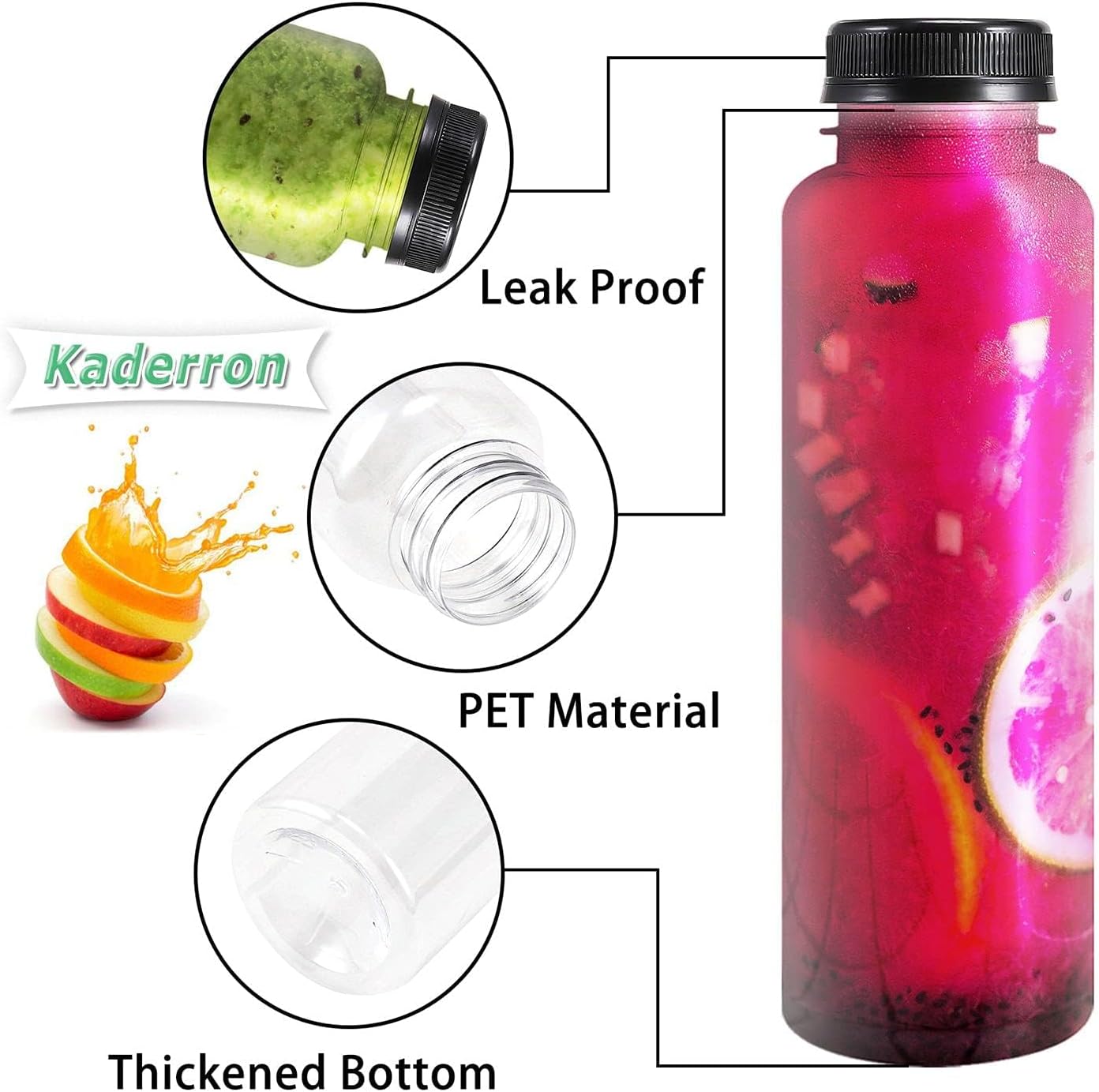 40pcs 12oz Plastic Juice Bottles with Caps, Empty PET Disposable Plastic Bottles, Clear Bulk Drink Containers with Black Tamper Evident Lids for Juicing, Drinking and Other Beverages