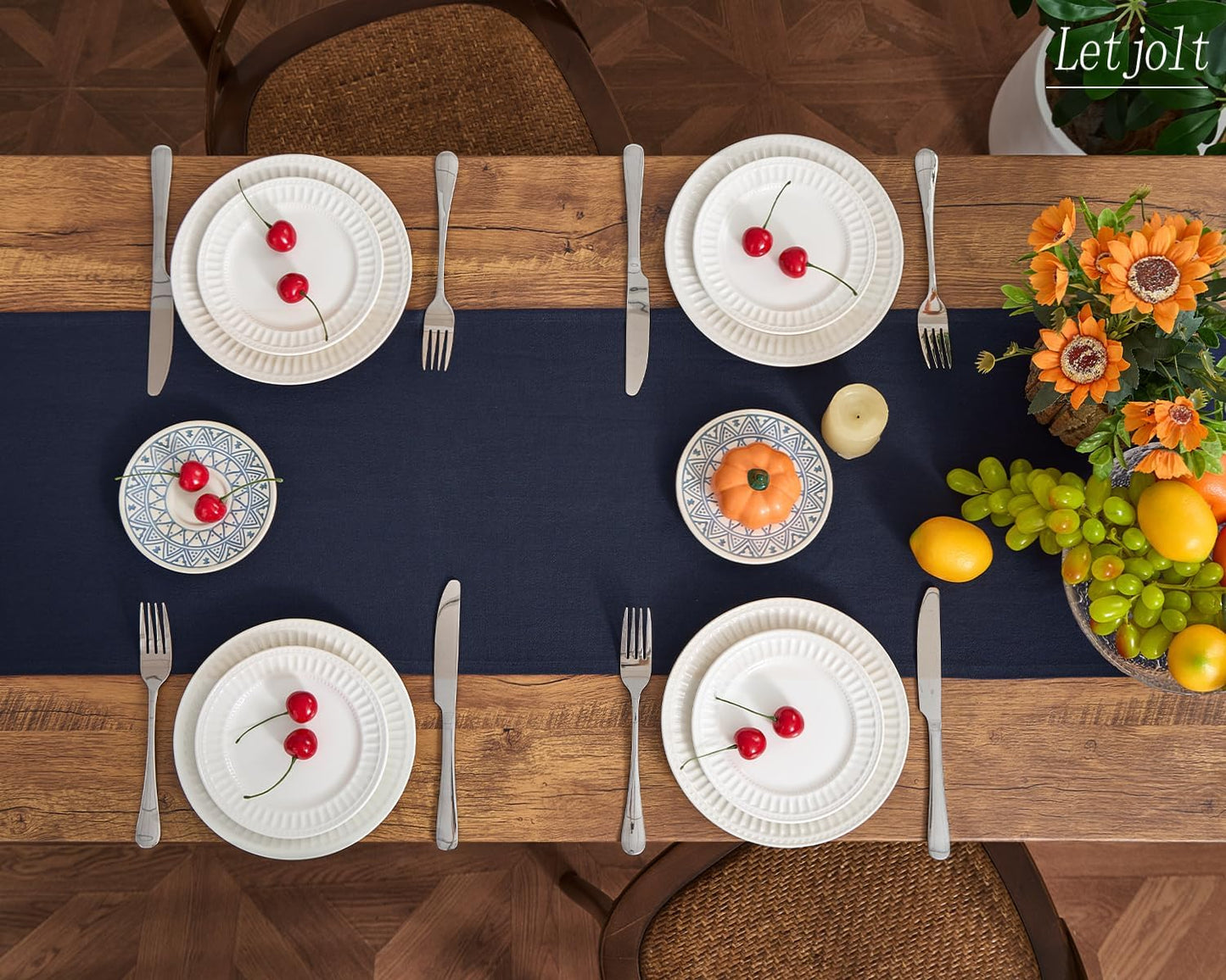 Letjolt Navy Table Runner 72 Inches Rustic Farmhouse Table Runner Cotton Runner Plain Table Decor