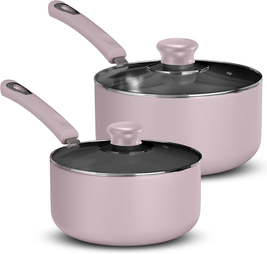 Utopia Kitchen Nonstick Stock Pot Saucepan Set with Lids, 1 Quart and 2 Quarts Multipurpose Stock Pots Set for Home, Kitchen or Restaurant, Purple & Black