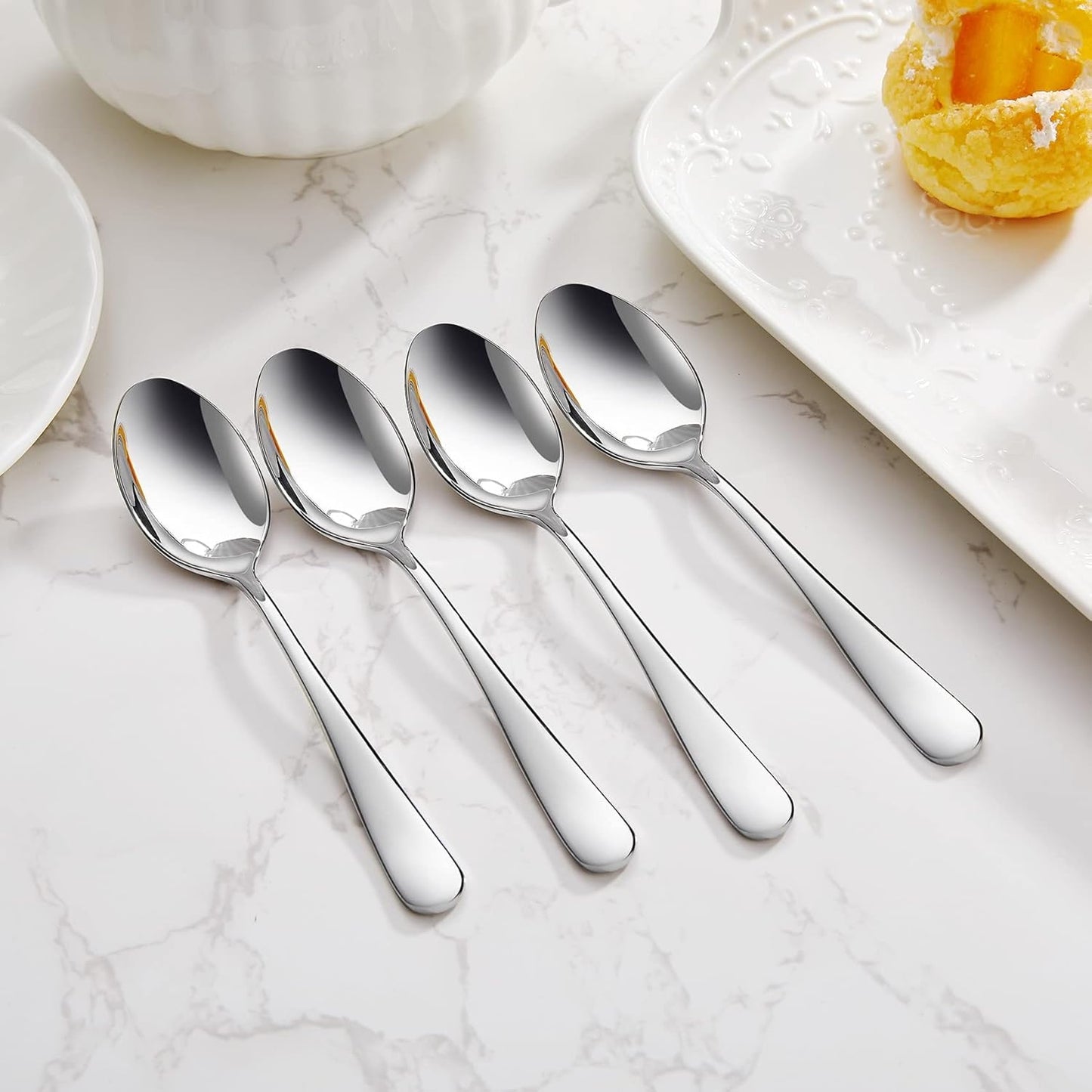 KEAWELL Premium Louise Spoons Set, Set of 4, 18/10 Stainless Steel, Exceptional mirror finish, Dishwasher Safe (5.6" Small Spoon)